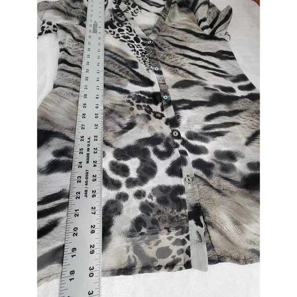 Michael Tyler Womens Animal Print Sheer Tunic Top Small Long Sleeve Button-Front - Picture 8 of 8